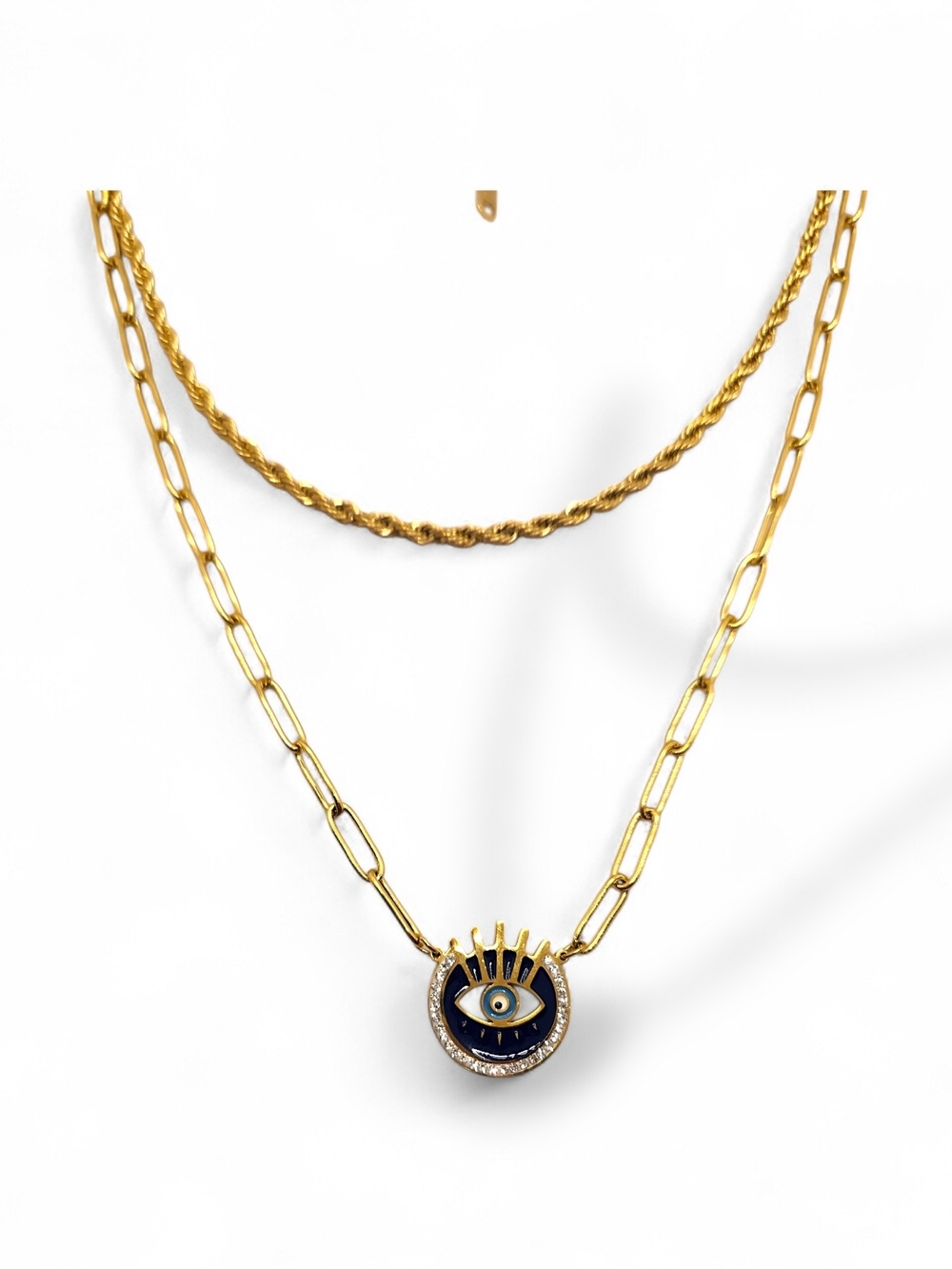Gold Layered Evil Eye Pendant Necklace in Blue